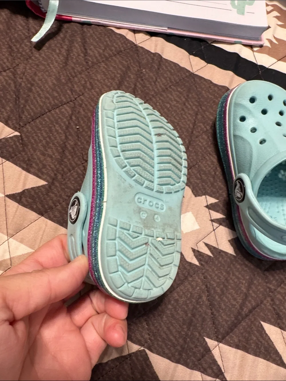 CROCS Kids Clogs in Light Aqua with Pink Accent